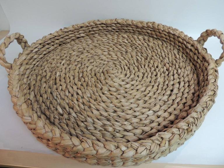 Round Philippines Seagrass Vintage Basket with Handles For Sale at 1stdibs
