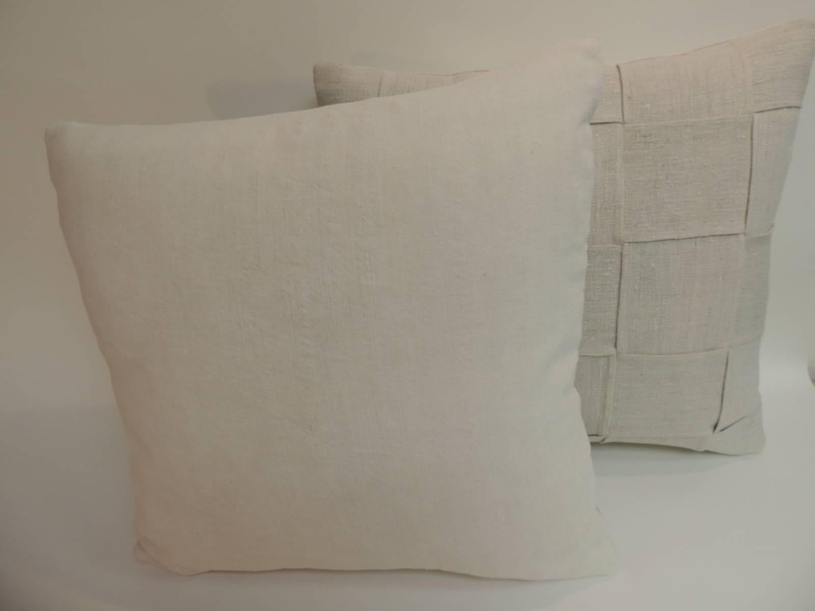 Pair of 19th Century Homespun French Antique Linen Pillows 2