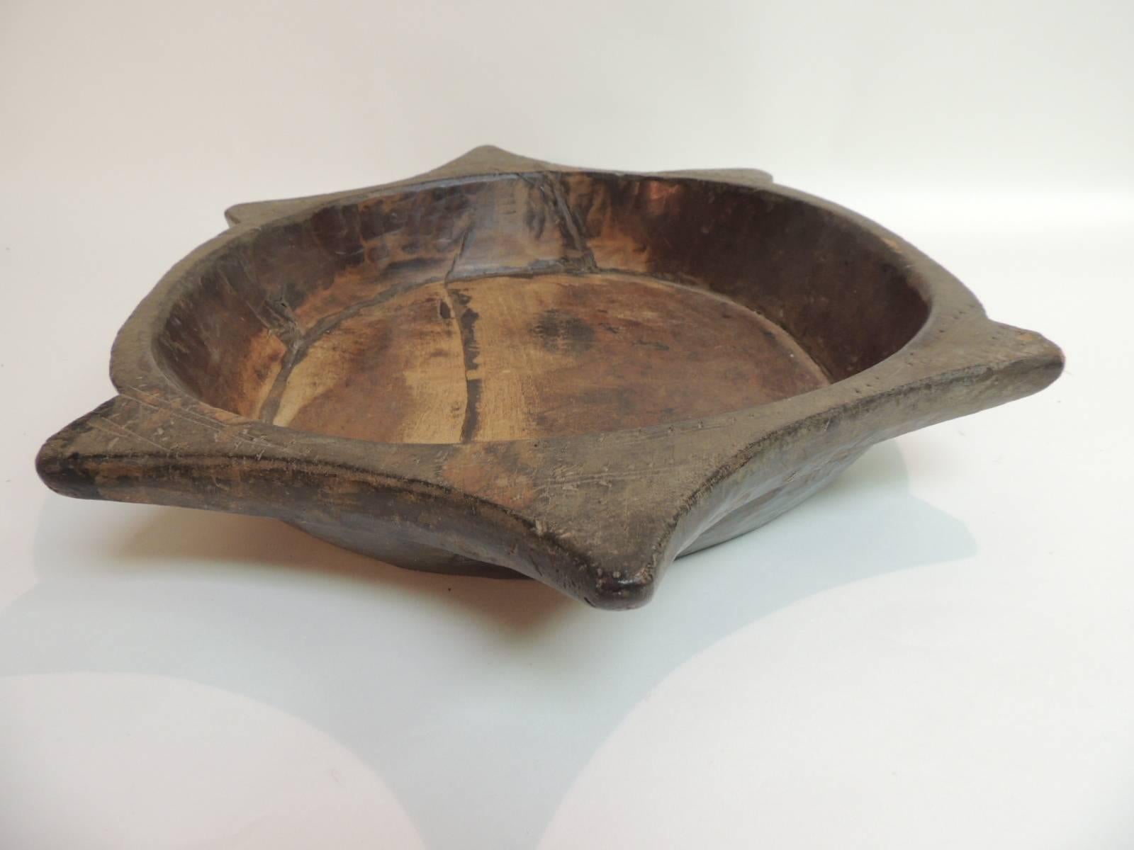 Tribal African Hand-Carved Wood Artisanal Serving Bowl