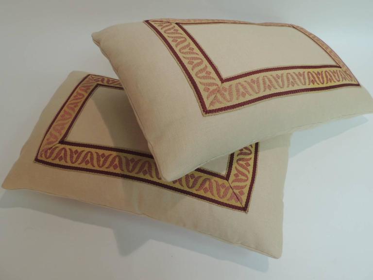 Pair of Vintage French Ribbon Red and Yellow Decorative Lumbar Pillows at 1stdibs