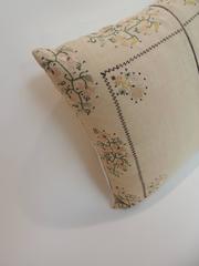 19th Century Turkish Embroidered Linen Square Decorative Pillow