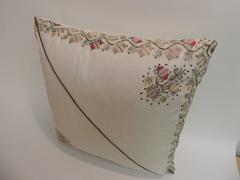 19th Century Turkish Embroidered Linen Square Decorative Pillow