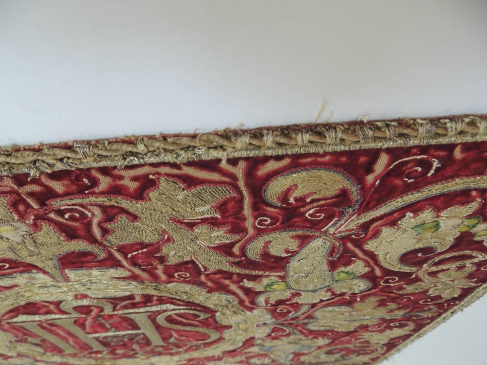 18th Century Italian Ecclesiastical Gold Embroidered on Silk Velvet Panel In Good Condition In Oakland Park, FL