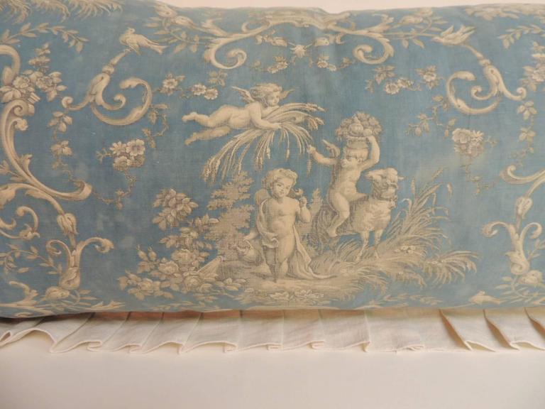 Large Antique French Provincial Toile Decorative Bolster Pillow with