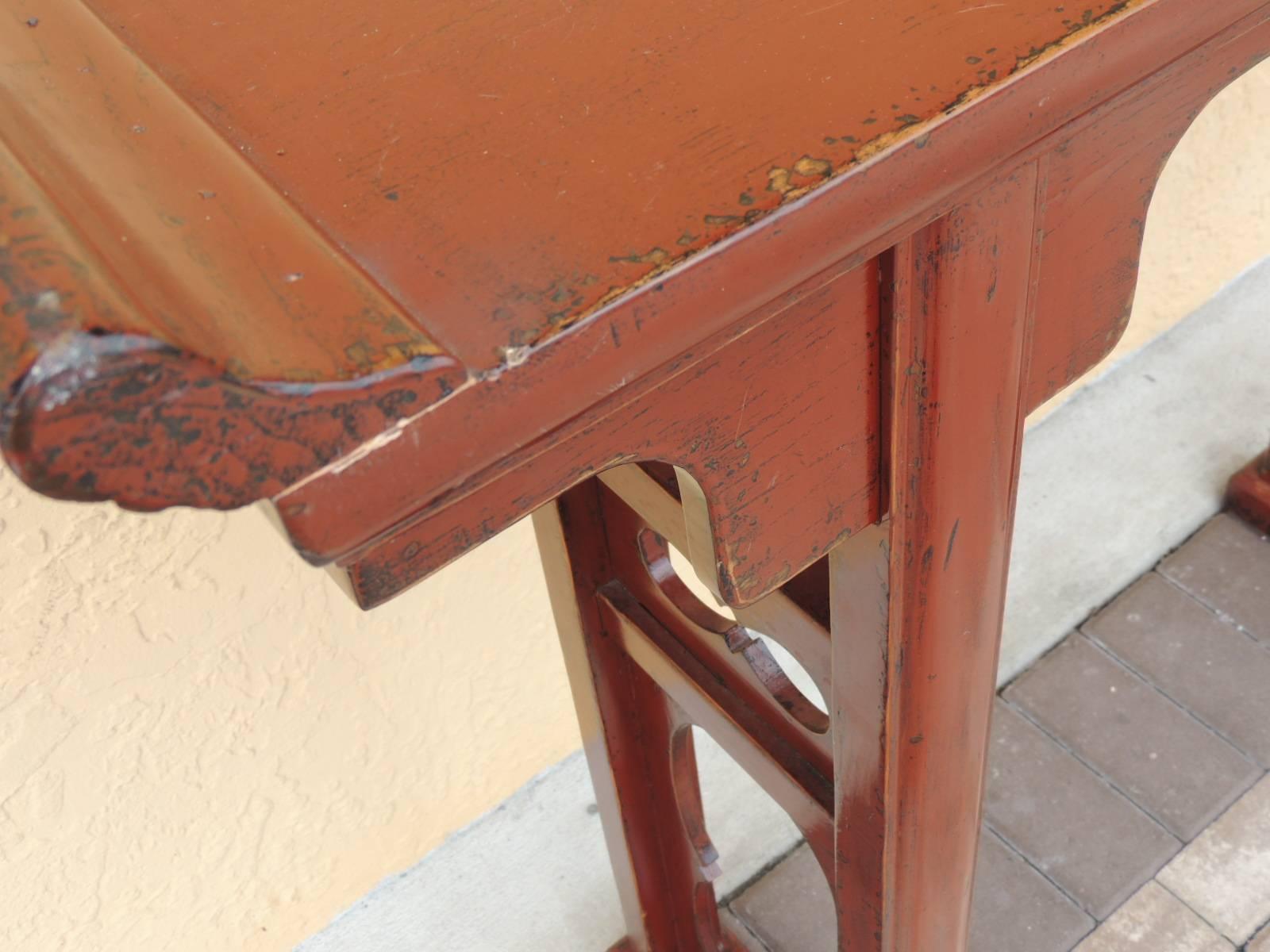 Hand-Crafted Vintage Chinese Red Cinnabar Lacquer Altar or Console Table