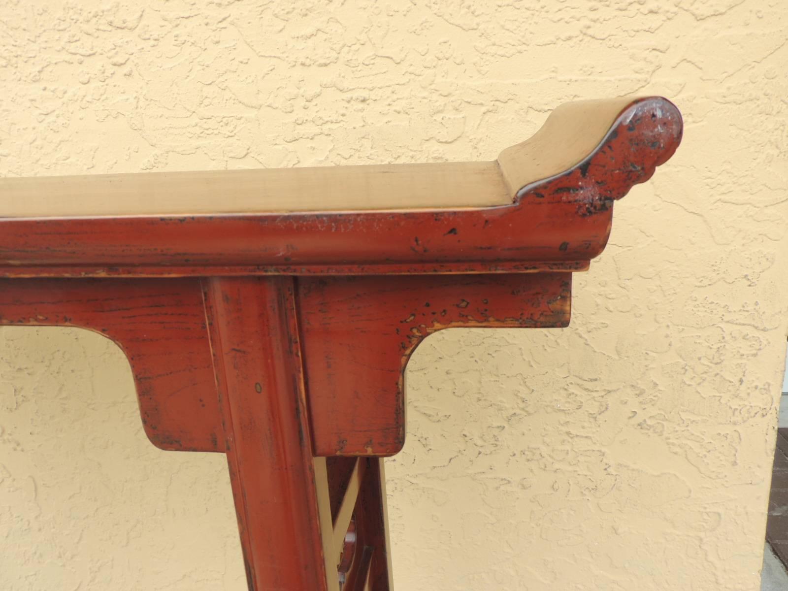 Vintage Chinese Red Cinnabar Lacquer Altar or Console Table 1