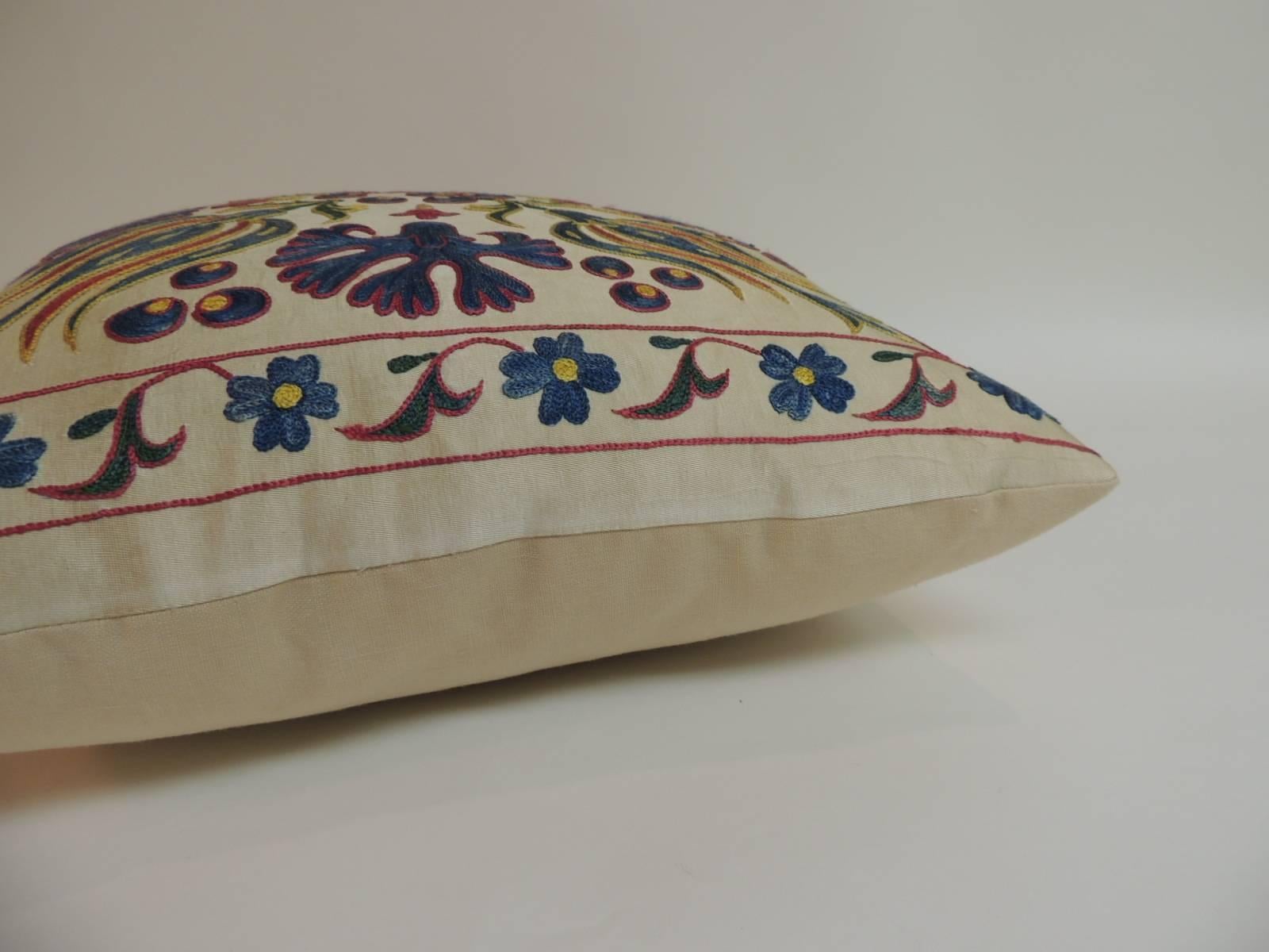 Uzbek Vintage Floral Suzani Embroidered Decorative Pillow