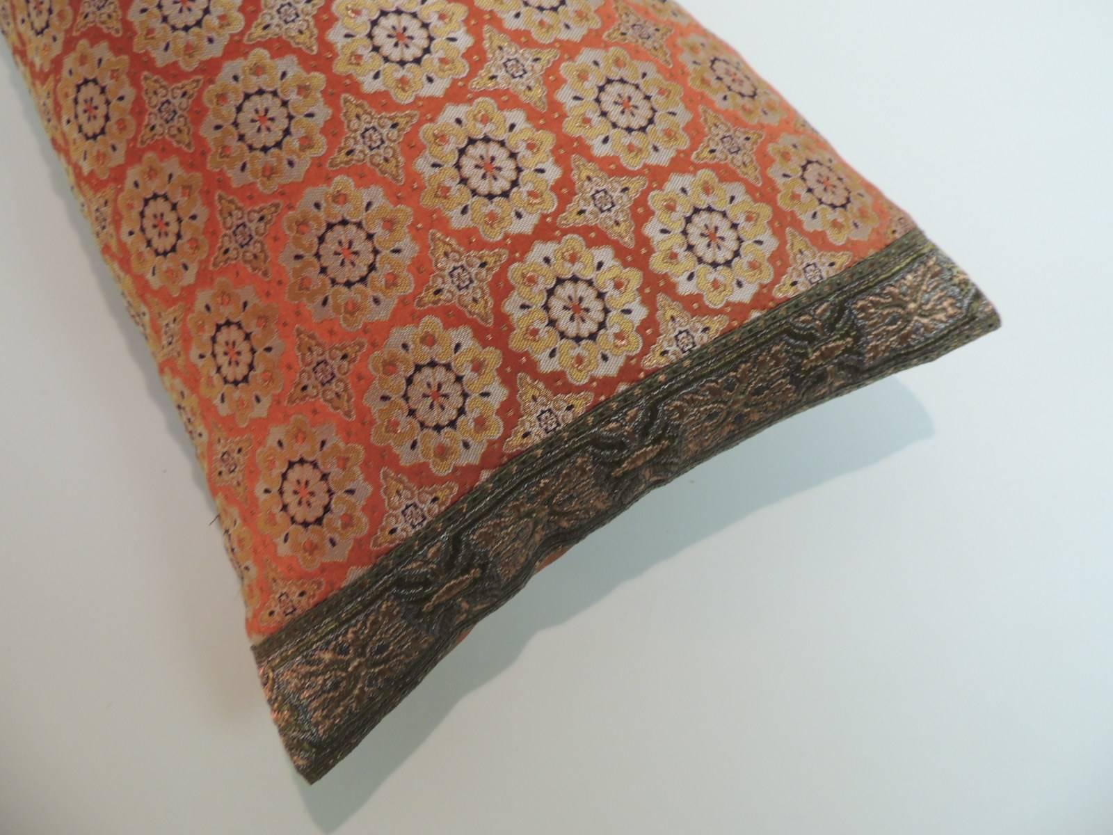 Japonisme Vintage Asian Obi Silk Woven Embroidery Bolster Decorative Pillow