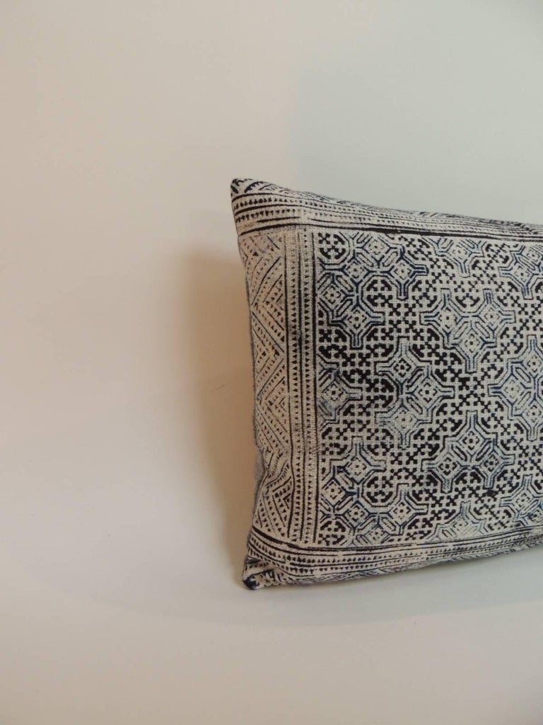 Vintage Hill Tribe Indigo Batik Long Bolster Decorative Pillow For Sale at 1stdibs
