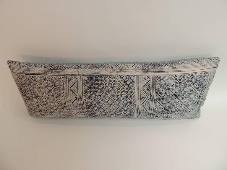 Vintage Hill Tribe Indigo Batik Long Bolster Decorative Pillow For Sale at 1stdibs