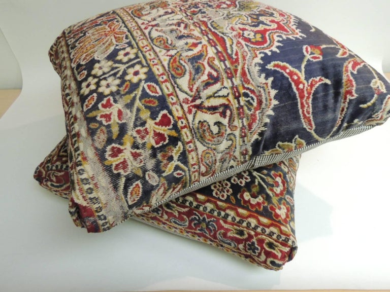 Vintage Large Cotton Velvet Floral Turkish Floor Pillow For Sale at 1stdibs