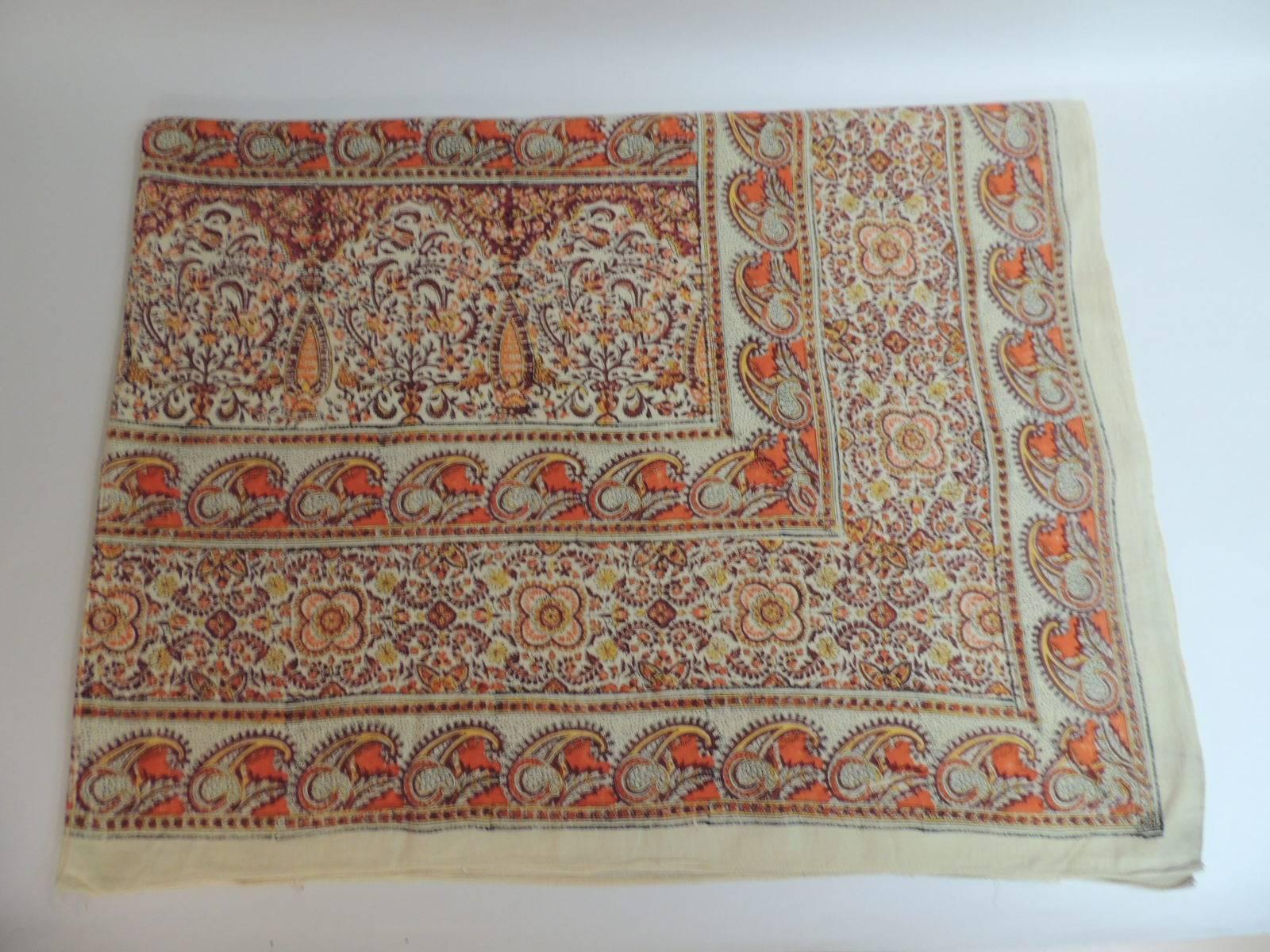 Vintage Orange and Yellow Hand-Blocked Indian Cloth In Good Condition In Oakland Park, FL