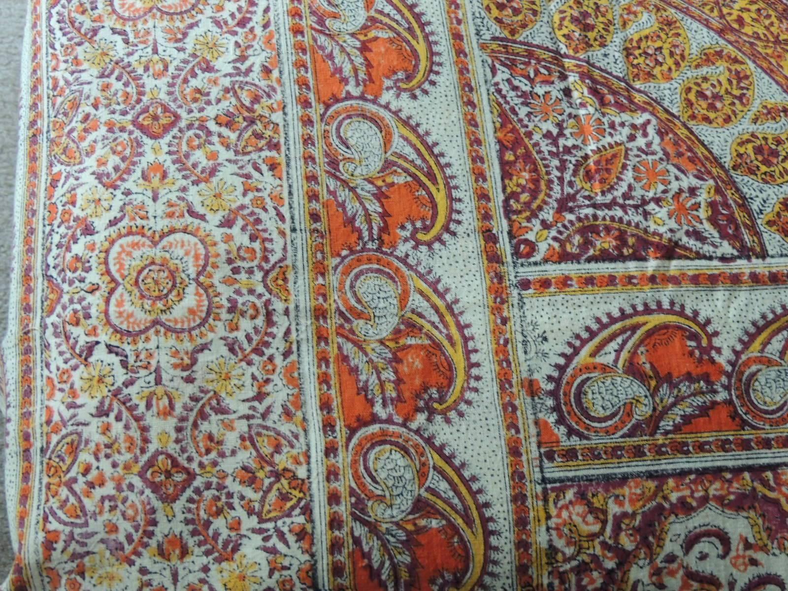 Mid-20th Century Vintage Orange and Yellow Hand-Blocked Indian Cloth