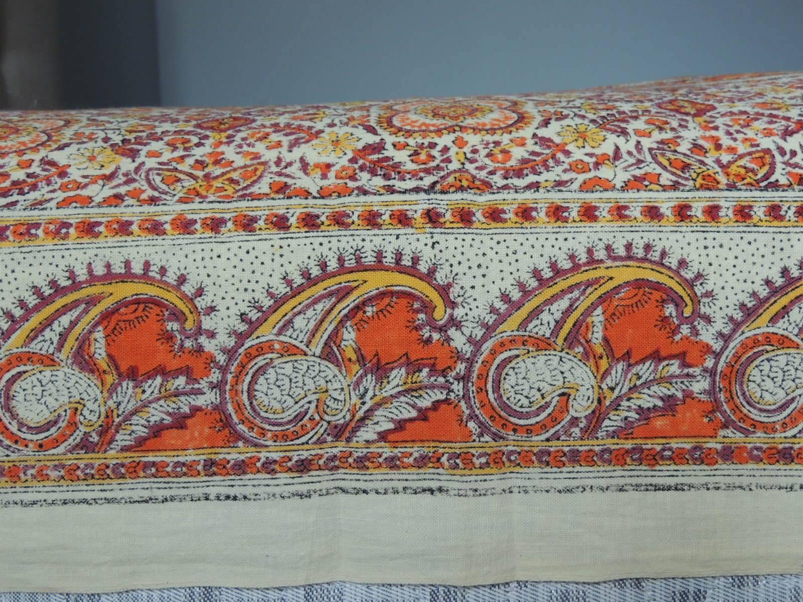 Cotton Vintage Orange and Yellow Hand-Blocked Indian Cloth