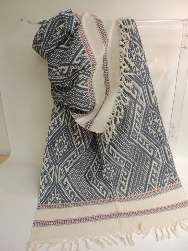 Vintage Woven Blue and Natural Pha Waa Style Cloth or Throw from Laos ...