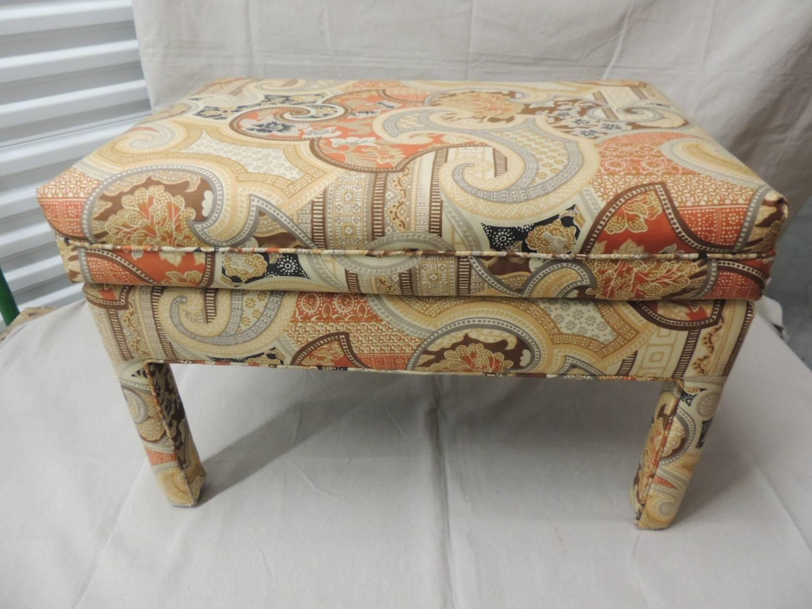 Indonesian Vintage Rectangular Batik Paisley Fully Upholster Ottoman