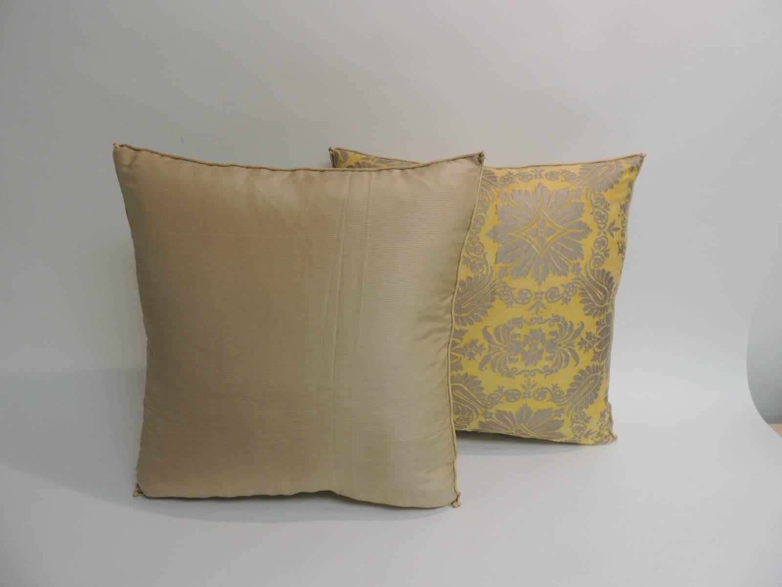 Italian Pair of Vintage Yellow and Gold Floral Fortuny Decorative Pillows
