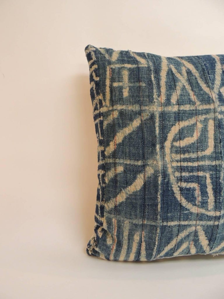 African Blue and Natural Ndop Textile Square Decorative Pillow For Sale at 1stdibs