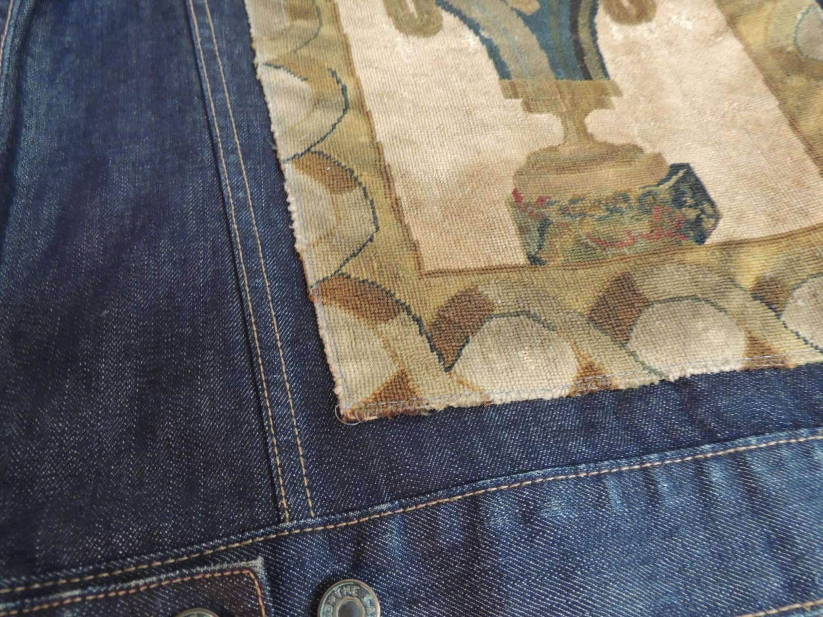 Hand-Crafted A.T.G. Custom Denim Jacket with a 19th Century Inset Aubusson Tapestry Panel