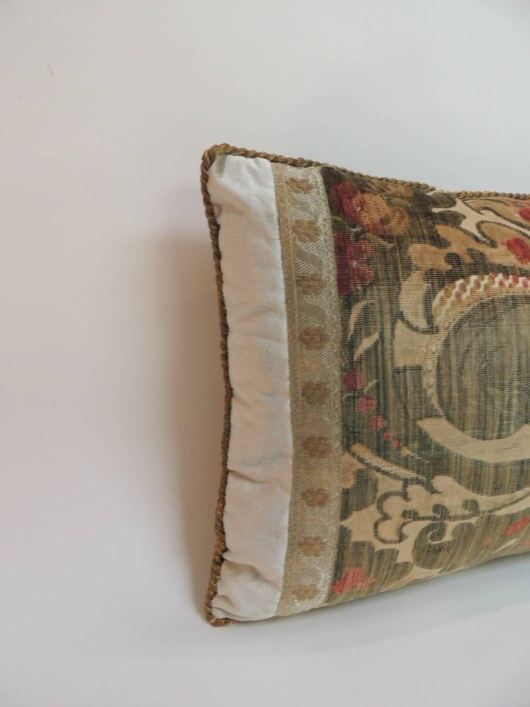 18th Century Green Silk Velvet Damask Pattern Bolster Decorative