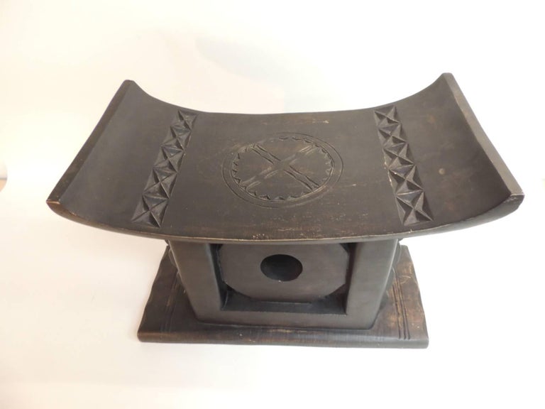 Vintage Ashanti HandCarved African Wood Low Bench For Sale at 1stdibs