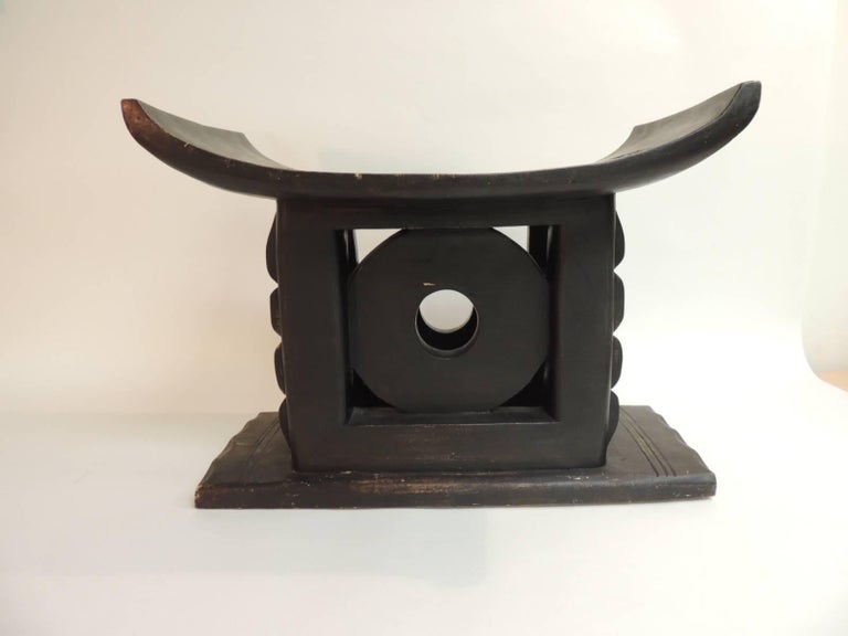 Vintage Ashanti HandCarved African Wood Low Bench For Sale at 1stdibs