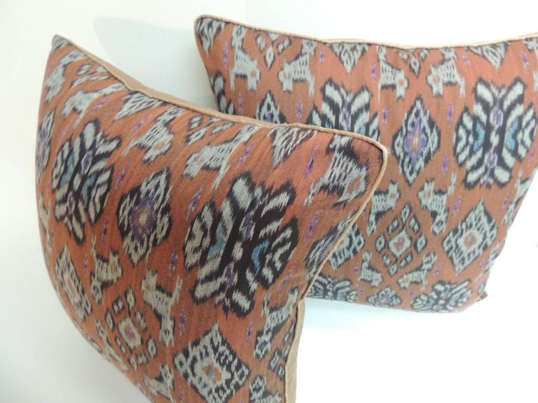 Pair of Red Ikat Decorative Pillows with Trim For Sale at 1stdibs