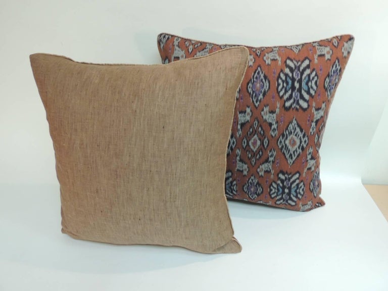 Pair of Red Ikat Decorative Pillows with Trim For Sale at 1stdibs