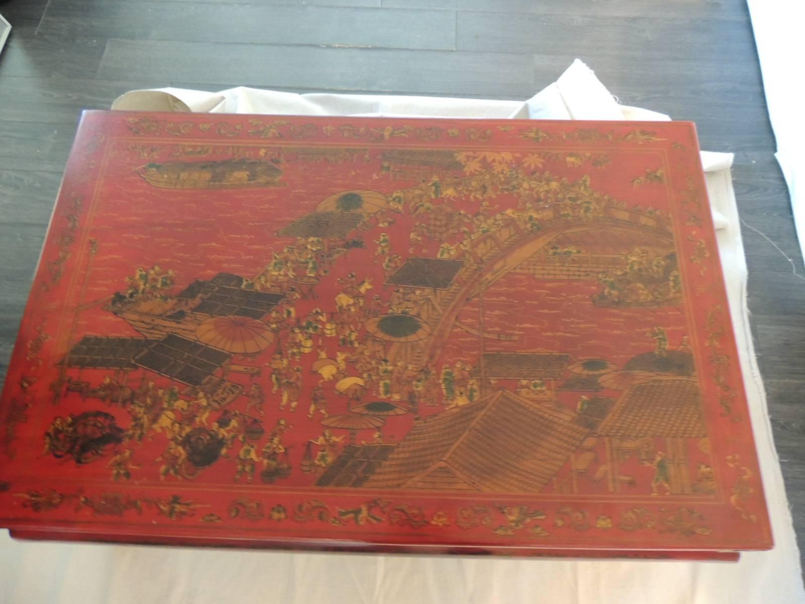 Hand-Crafted Monumental Chinese Cinnabar Lacquer Coffee Table