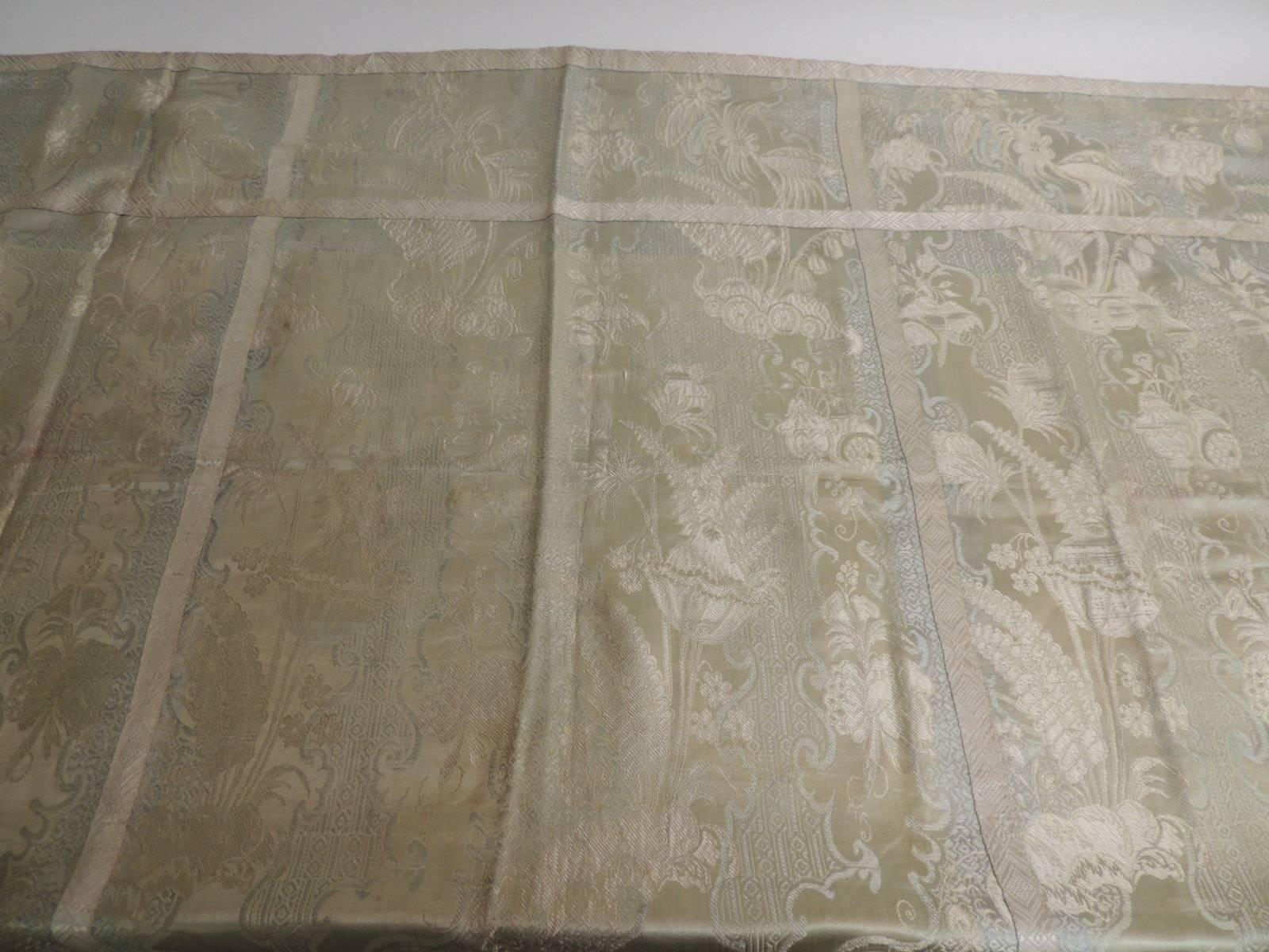 Hand-Crafted 18th Century Italian Lampas Cloth with Silver Antique Trim