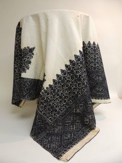 19th Century Indigo and Black Embroidery Moroccan Fez Cloth