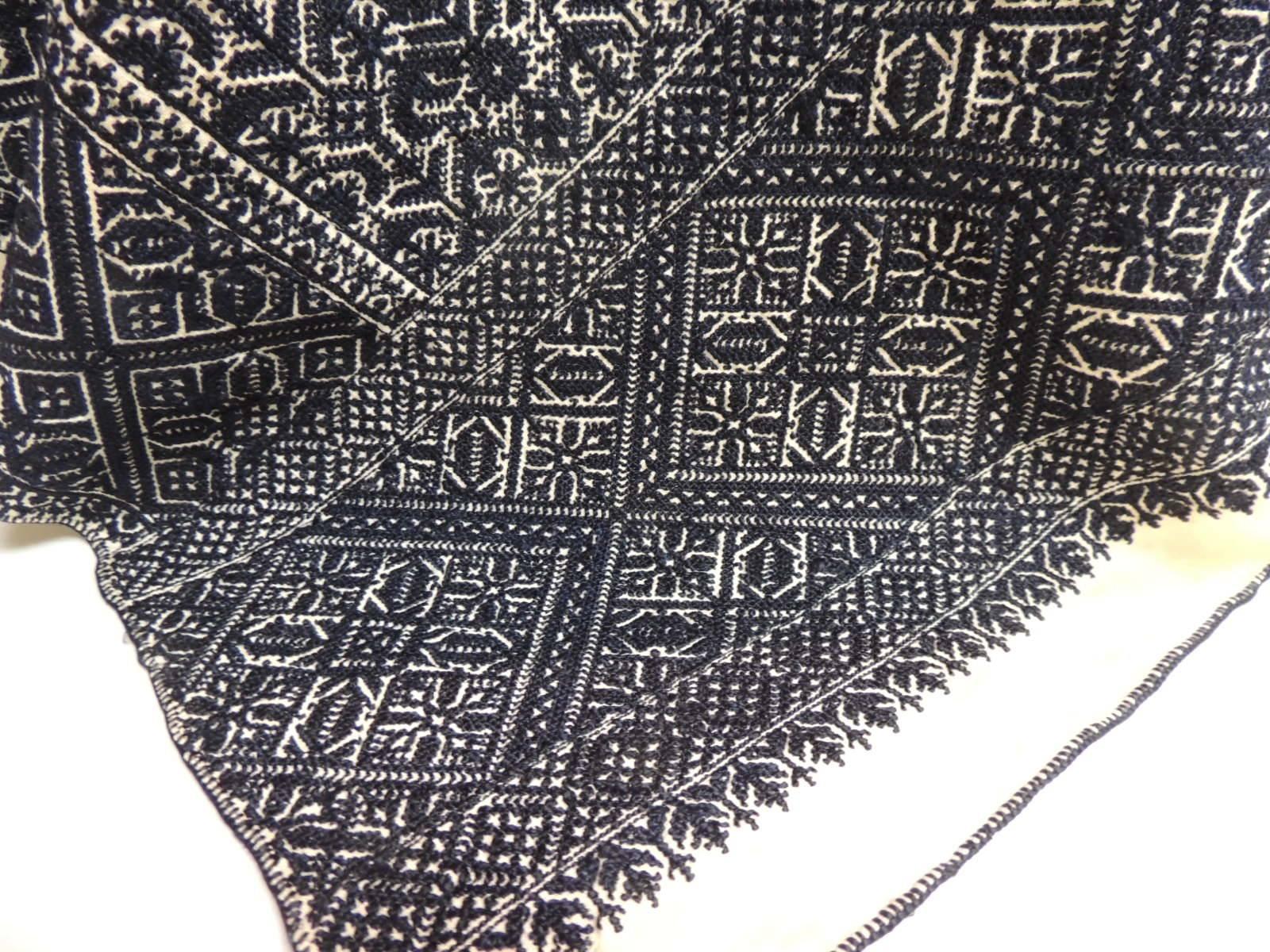 Tribal 19th Century Indigo and Black Embroidery Moroccan Fez Cloth