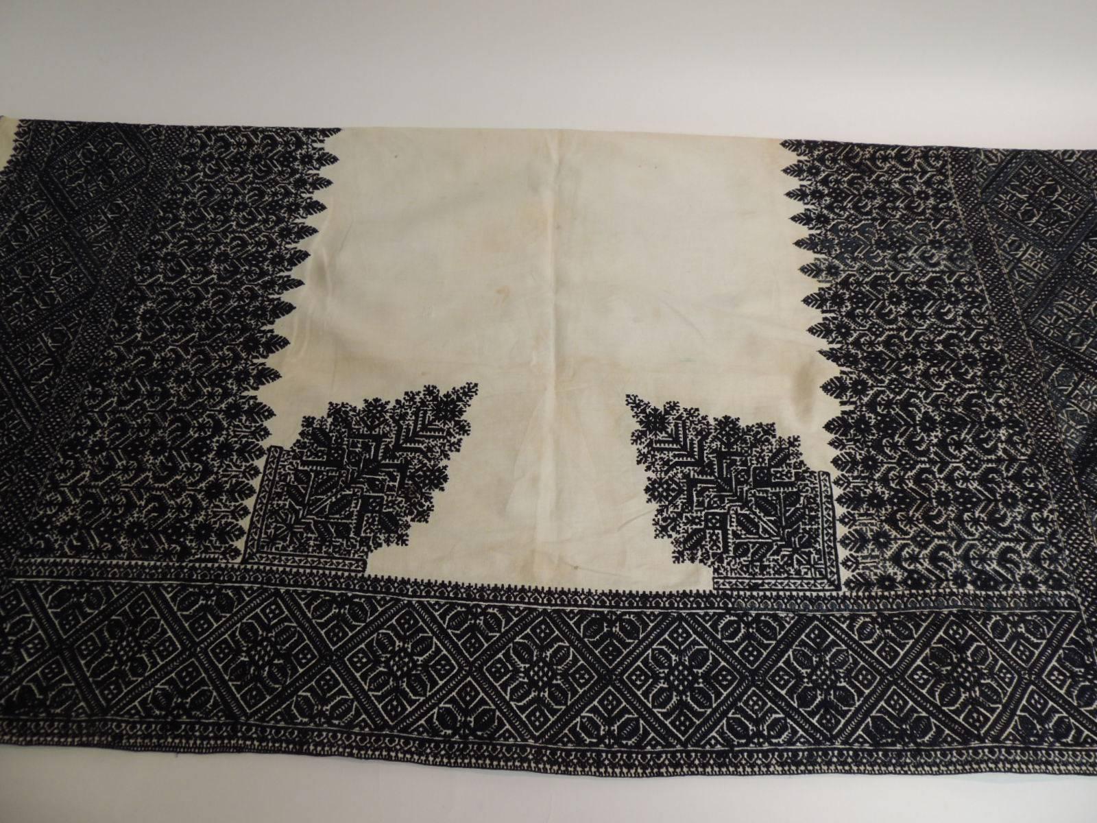 Hand-Crafted 19th Century Indigo and Black Embroidery Moroccan Fez Cloth