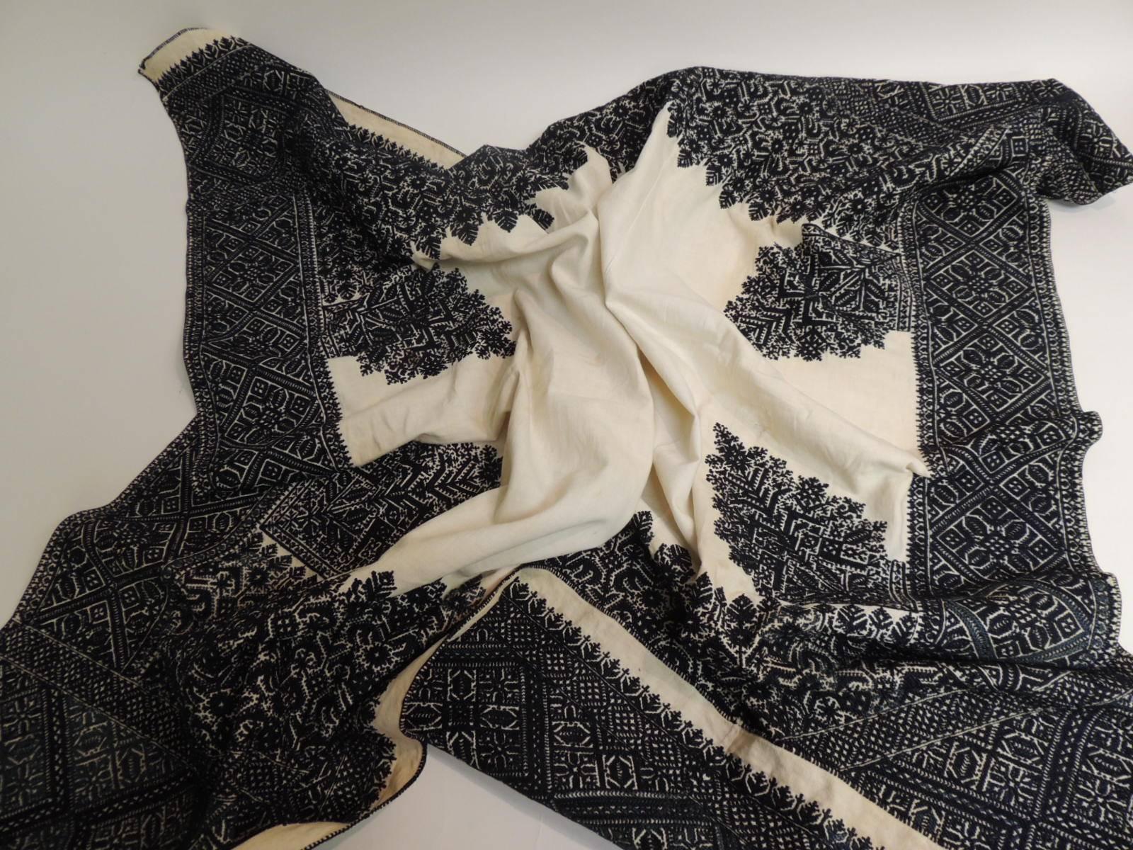 Cotton 19th Century Indigo and Black Embroidery Moroccan Fez Cloth