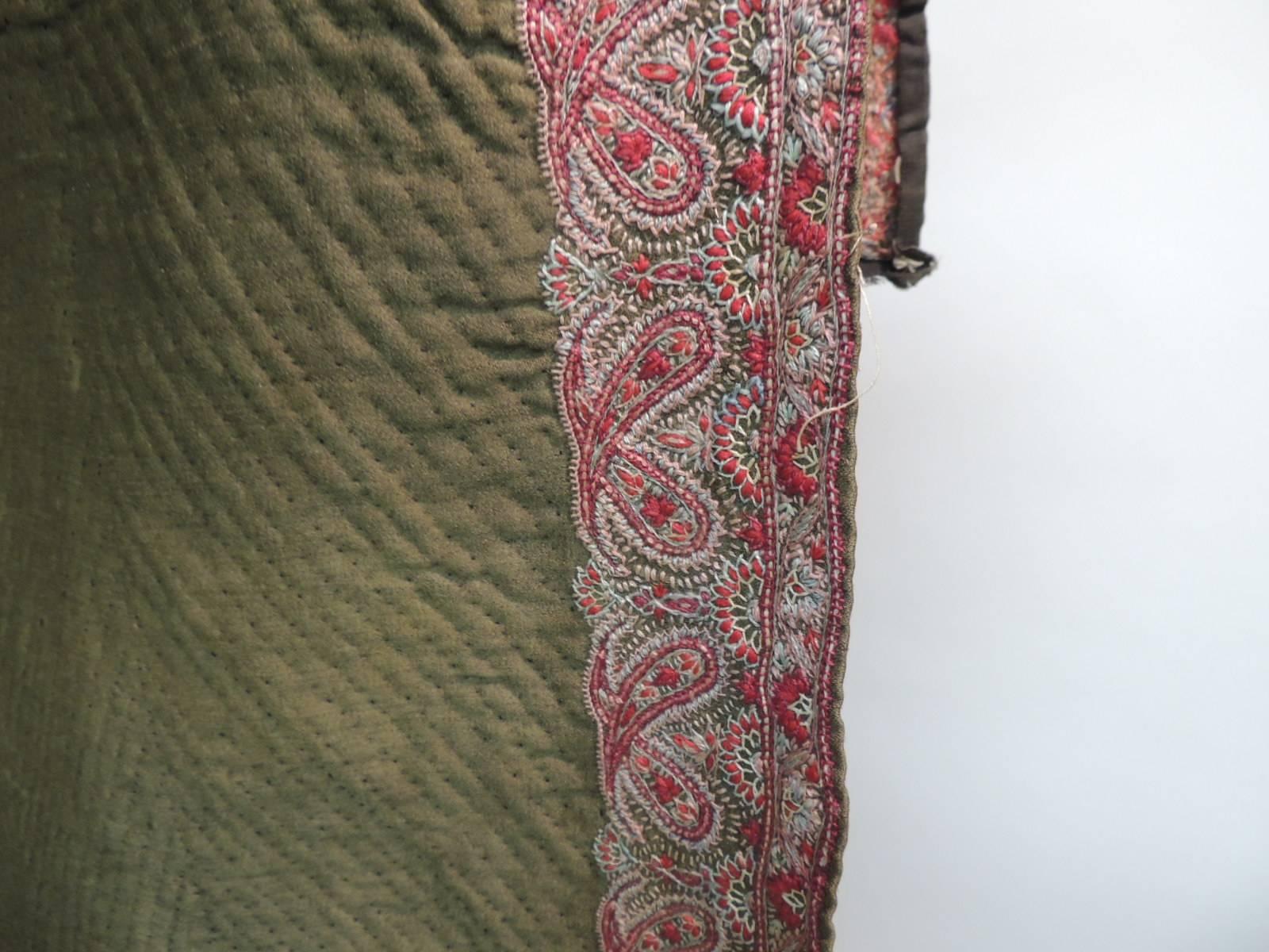 Hand-Crafted 18th Century Red and Green Indian Paisley Embroidery Cloth