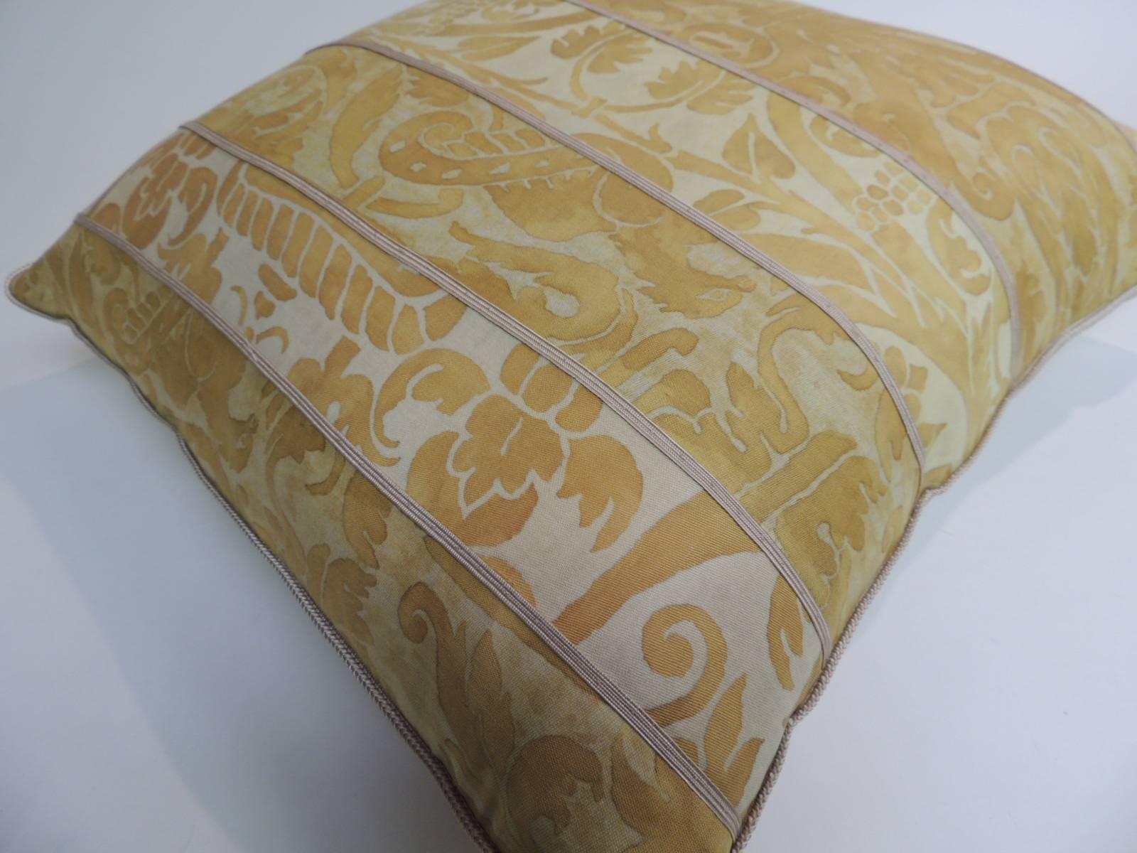 Regency Vintage Yellow Fortuny Uccelli Pattern Decorative Square Pillow