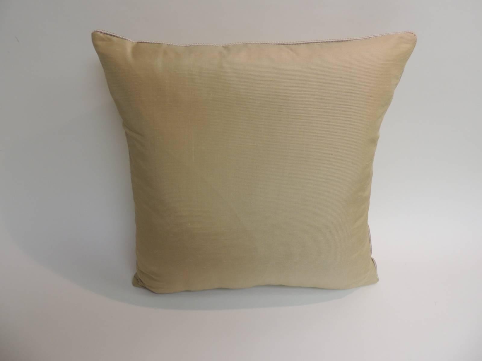 Italian Vintage Yellow Fortuny Uccelli Pattern Decorative Square Pillow