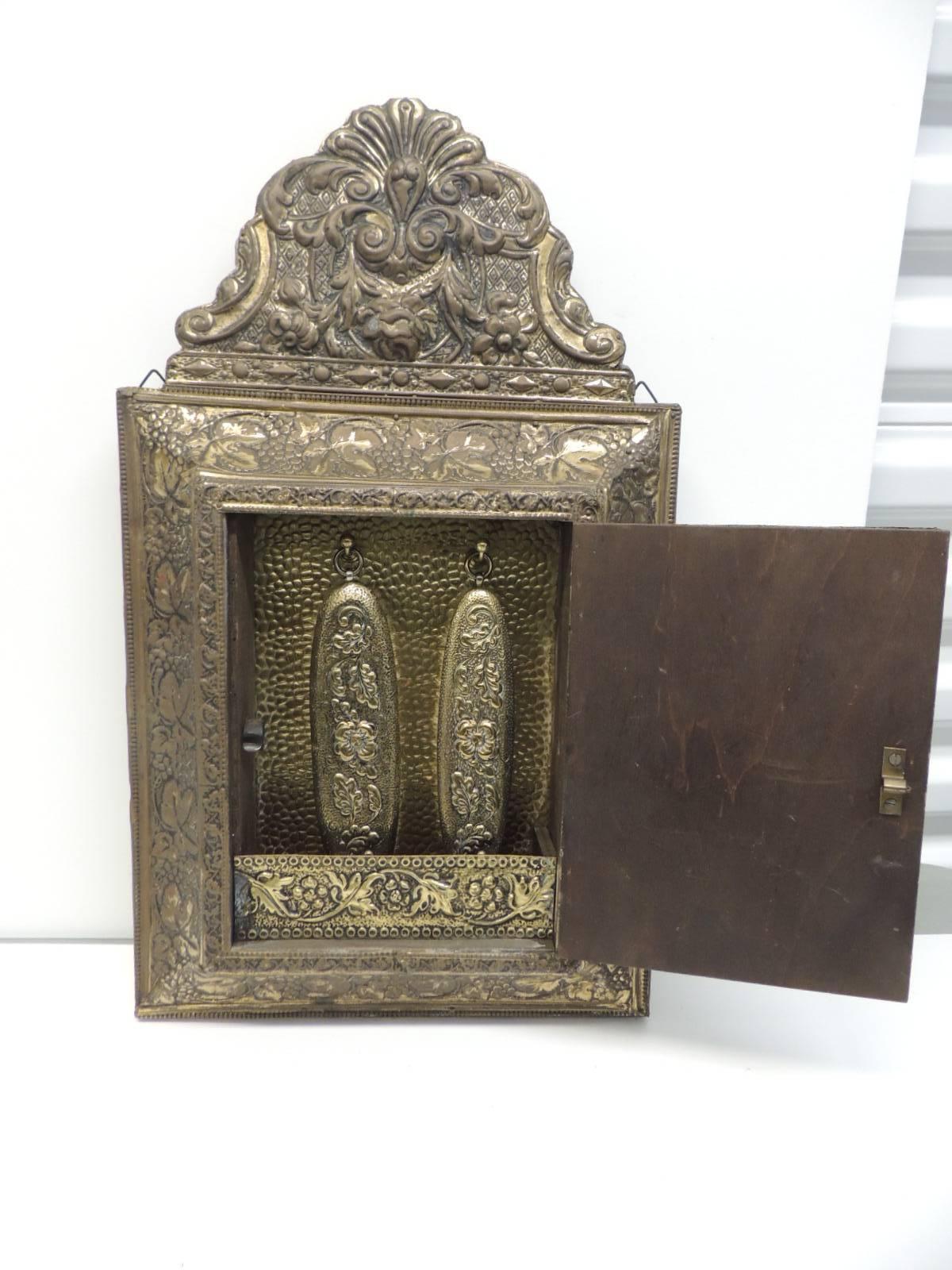 Arts and Crafts CLOSE OUT SALE: Antique Brass Vanity Reliquary with Mirrored Door & Coat Brushes