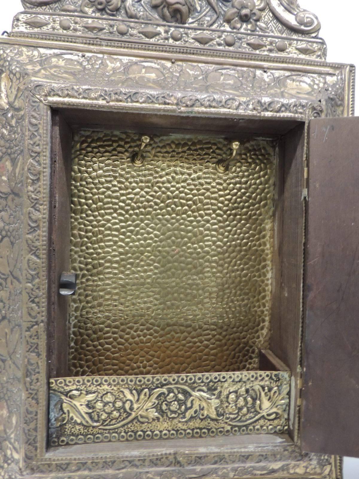 Hand-Crafted CLOSE OUT SALE: Antique Brass Vanity Reliquary with Mirrored Door & Coat Brushes