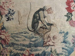 19th C.Aubusson Tapestry Chair Seat Cover Depicting a Monkey