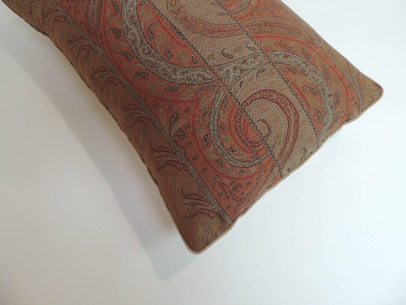 Anglo Raj Antique Kashmir Paisley Lumbar Decorative Pillow with Trim
