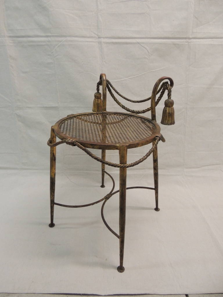 1940s Gilt Metal Rope and Tassel Vanity Stool For Sale at 1stdibs