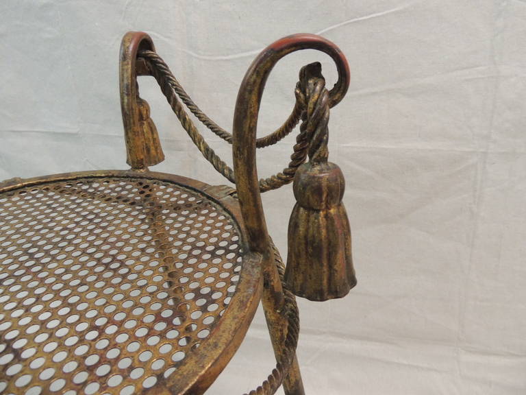 1940s Gilt Metal Rope and Tassel Vanity Stool For Sale at 1stdibs