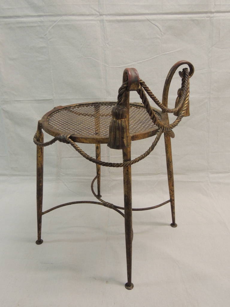 1940s Gilt Metal Rope and Tassel Vanity Stool For Sale at 1stdibs