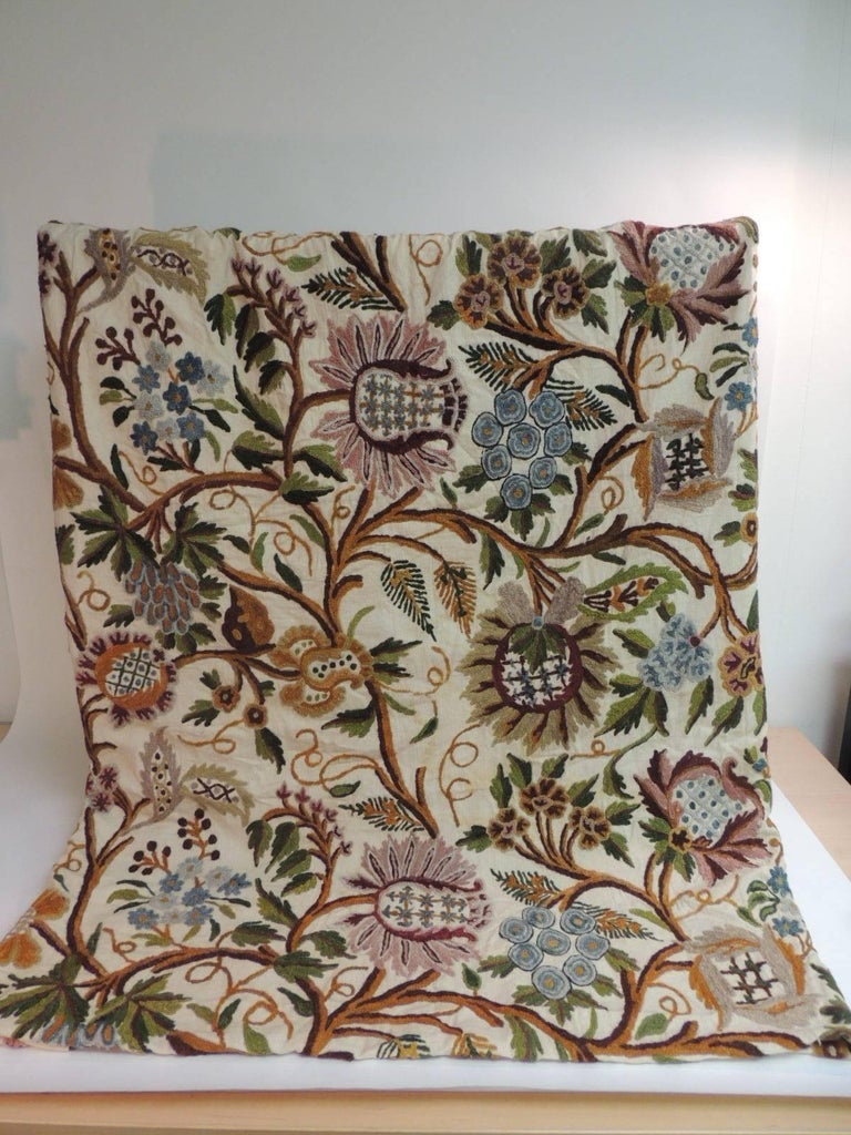Vintage Crewel Work Large Floral Tree of Life Embroidery Linen Panel