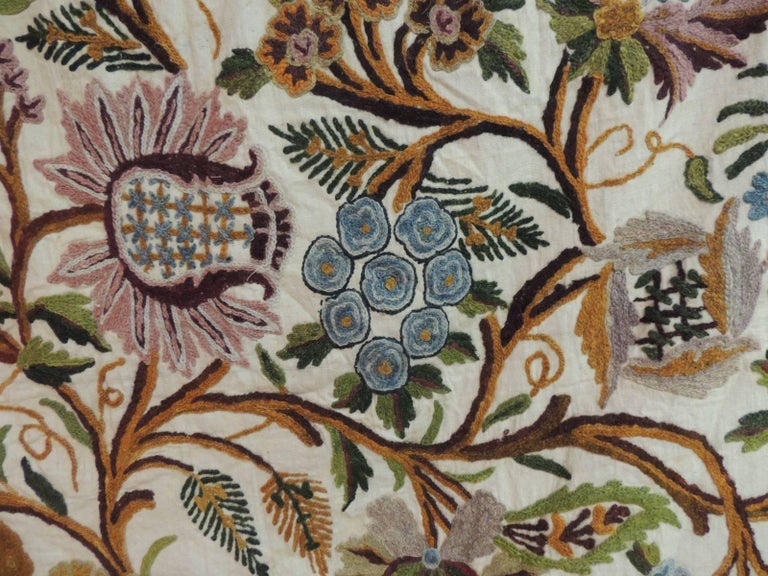 Vintage Crewel Work Large Floral Tree of Life Embroidery Linen Panel