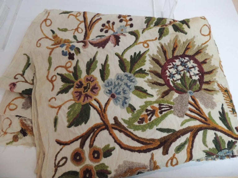 Vintage Crewel Work Large Floral Tree of Life Embroidery Linen Panel