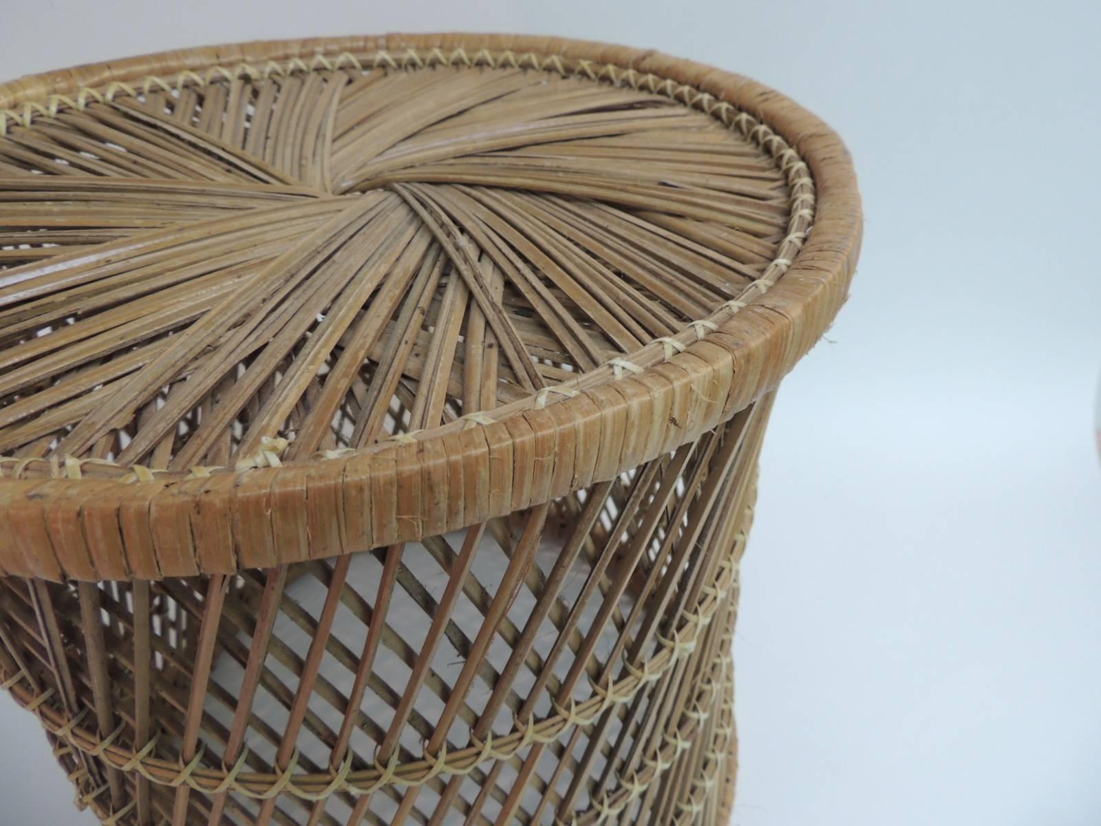 Bohemian Vintage Small Round Rattan Side Table