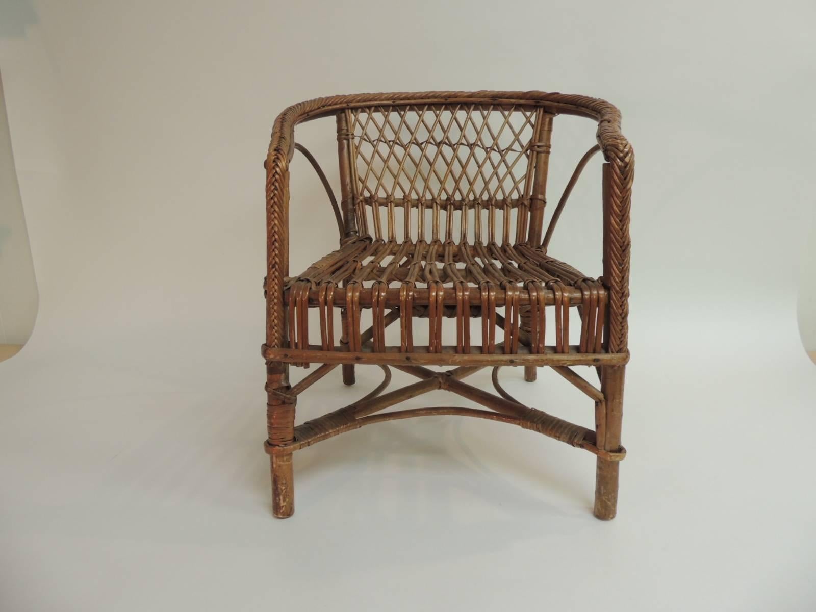 Country Vintage Rattan and Bamboo Child’s Armchair