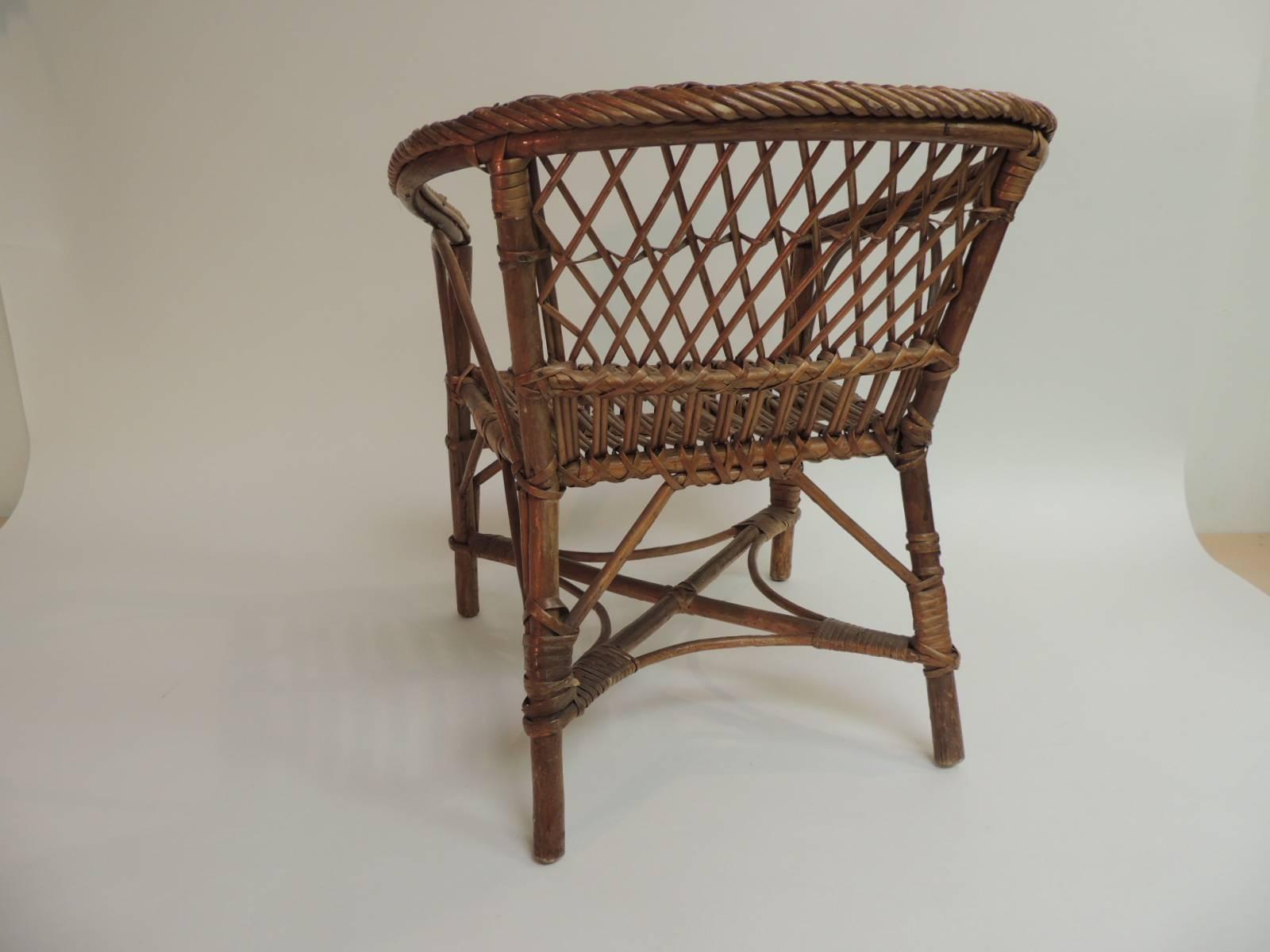 Hand-Crafted Vintage Rattan and Bamboo Child’s Armchair